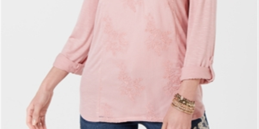 Blusa feminina bordada contrastante Style &amp; Co - Rosa, tamanho P