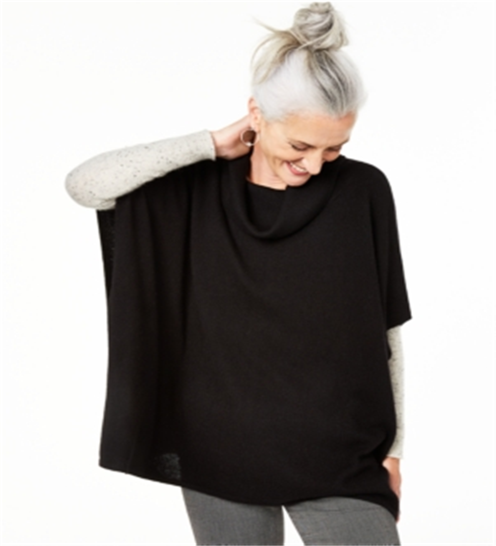 Poncho feminino de cashmere com gola alta Charter Club, preto, tamanho P/M