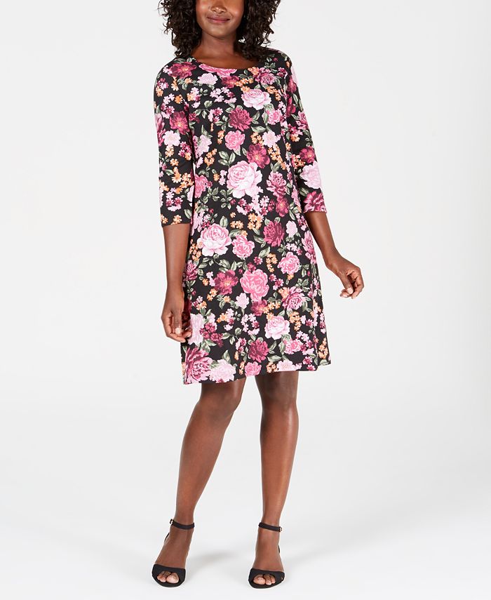 Vestido esportivo feminino Karen Scott com estampa floral e alças finas, preto, tamanho grande