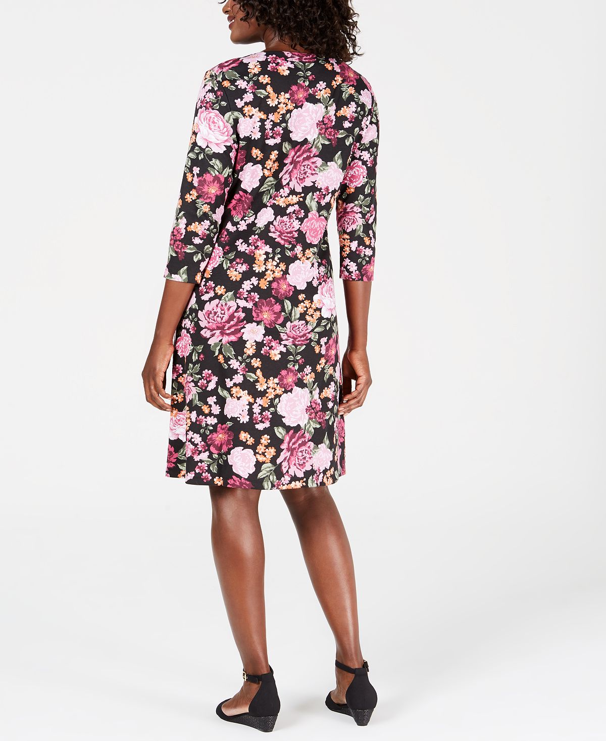 Vestido esportivo feminino Karen Scott com estampa floral e alças finas, preto, tamanho grande