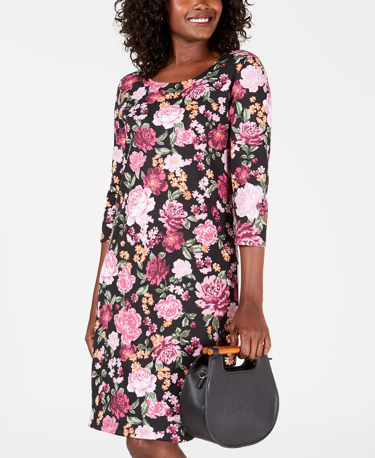 Vestido esportivo feminino Karen Scott com estampa floral e alças finas, preto, tamanho grande