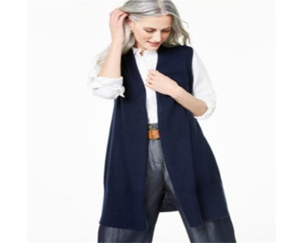 Colete Duster Feminino de Cashmere com Canelado Charter Club Azul Tamanho Médio