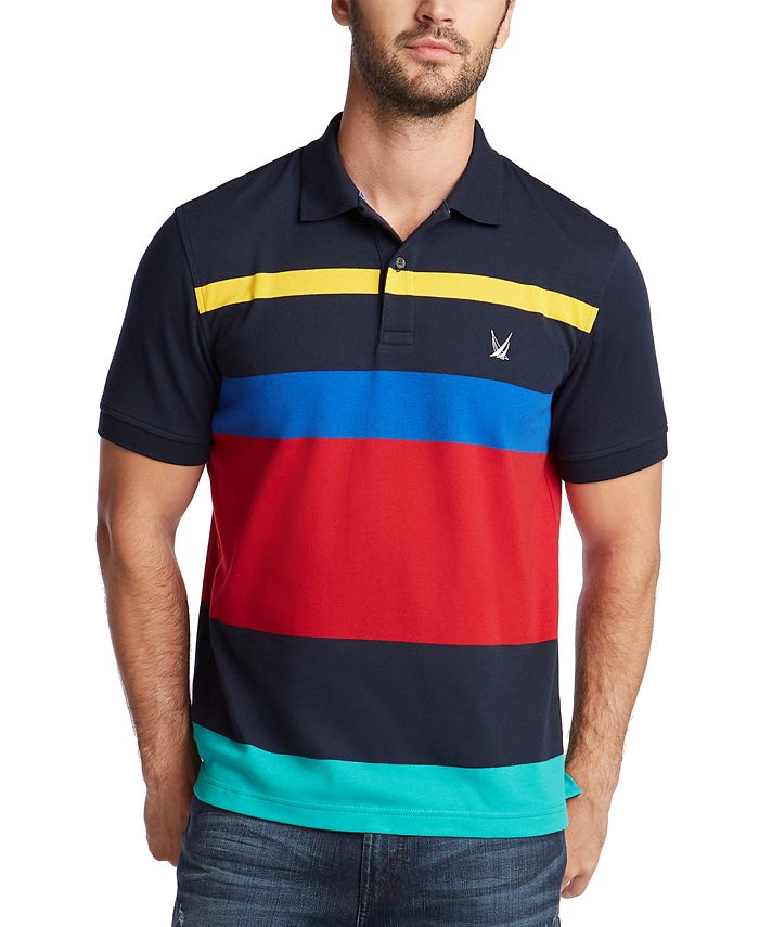 Camisa polo listrada Sail Interlock masculina Nautica, azul, tamanho XX-G