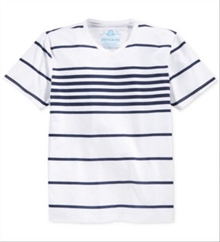 Camiseta masculina American Rag com listras destacadas e gola V, azul, tamanho X-S