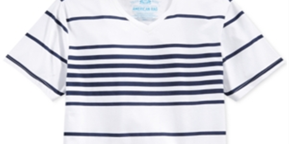 Camiseta masculina American Rag com listras destacadas e gola V, azul, tamanho X-S