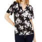 Blusa feminina Michael Kors Tropical Shadow Floral com decote em V, preta, tamanho médio