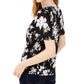 Blusa feminina Michael Kors Tropical Shadow Floral com decote em V, preta, tamanho médio