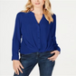 INC International Concepts Blusa feminina com botões frontais e torcidos, azul, tamanho extragrande