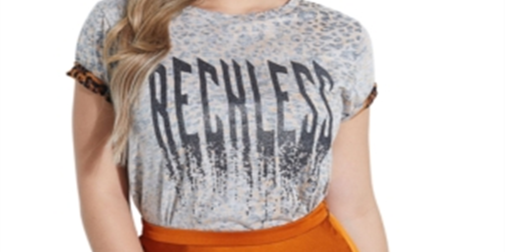 Camiseta feminina Guess Reckless Drip Easy Fit com estampa cinza, tamanho grande