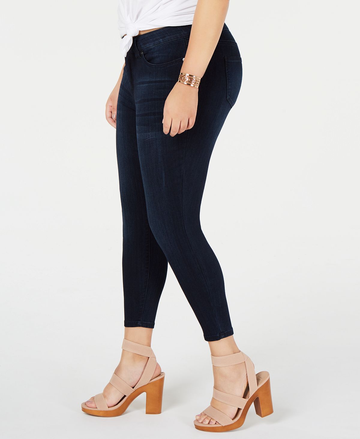 Calça jeans skinny feminina rosa celebridade, cintura média, azul, tamanho 18W