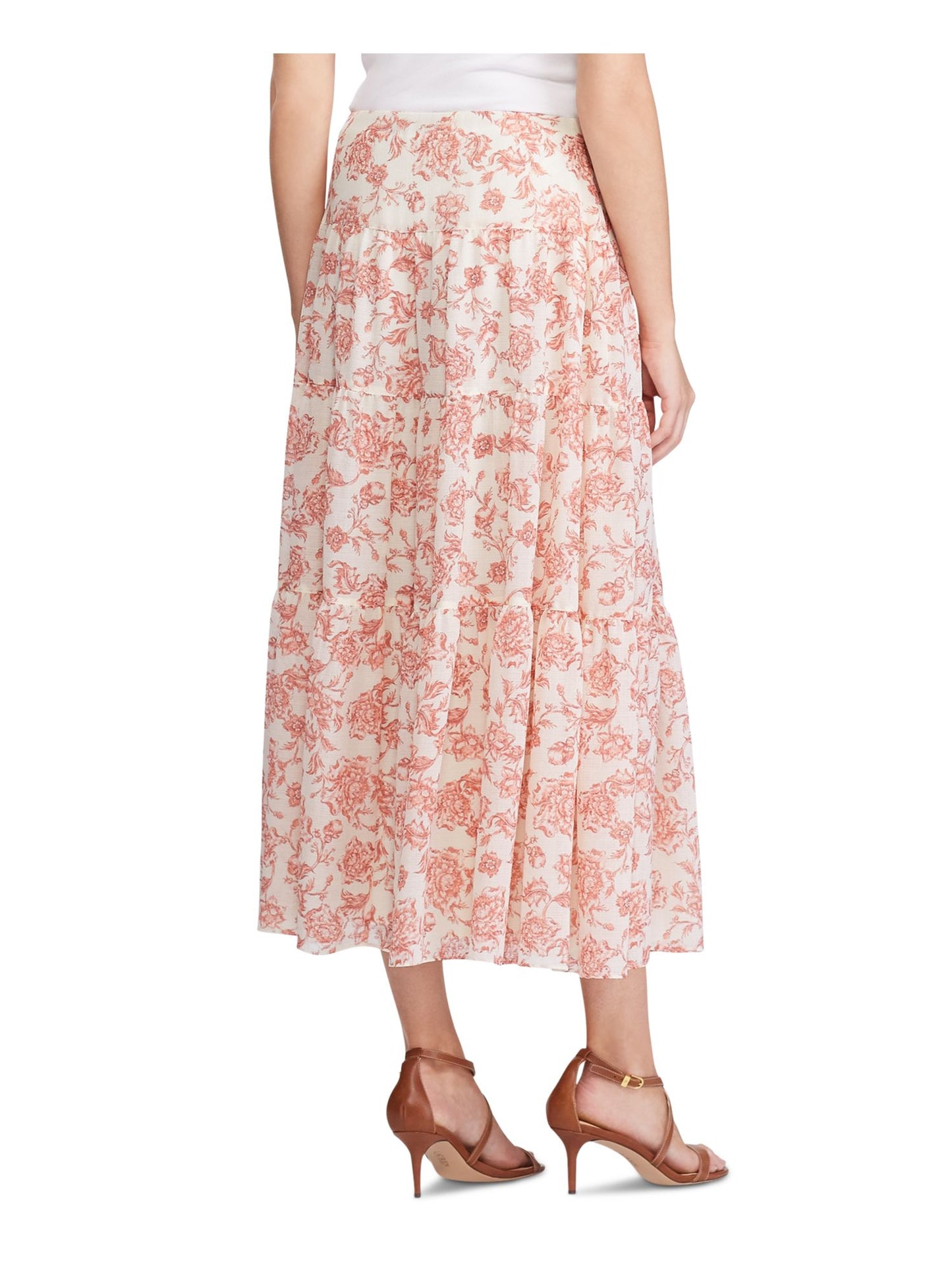 Saia plissada com corte floral e comprimento médio Ralph Lauren, tamanho 6, rosa