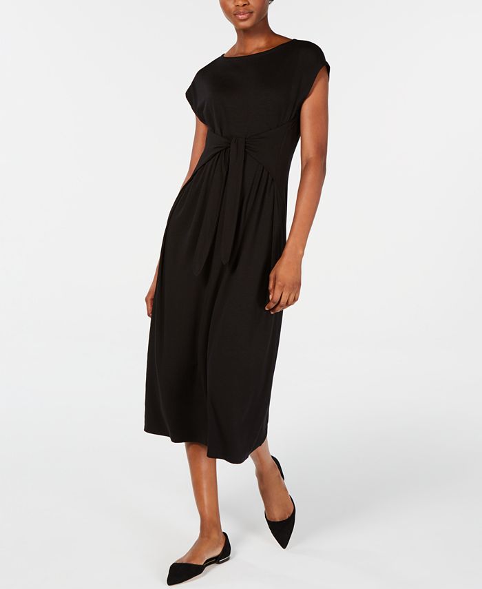 Vestido midi com amarração na cintura feminino Eileen Fisher, preto, tamanho pequeno