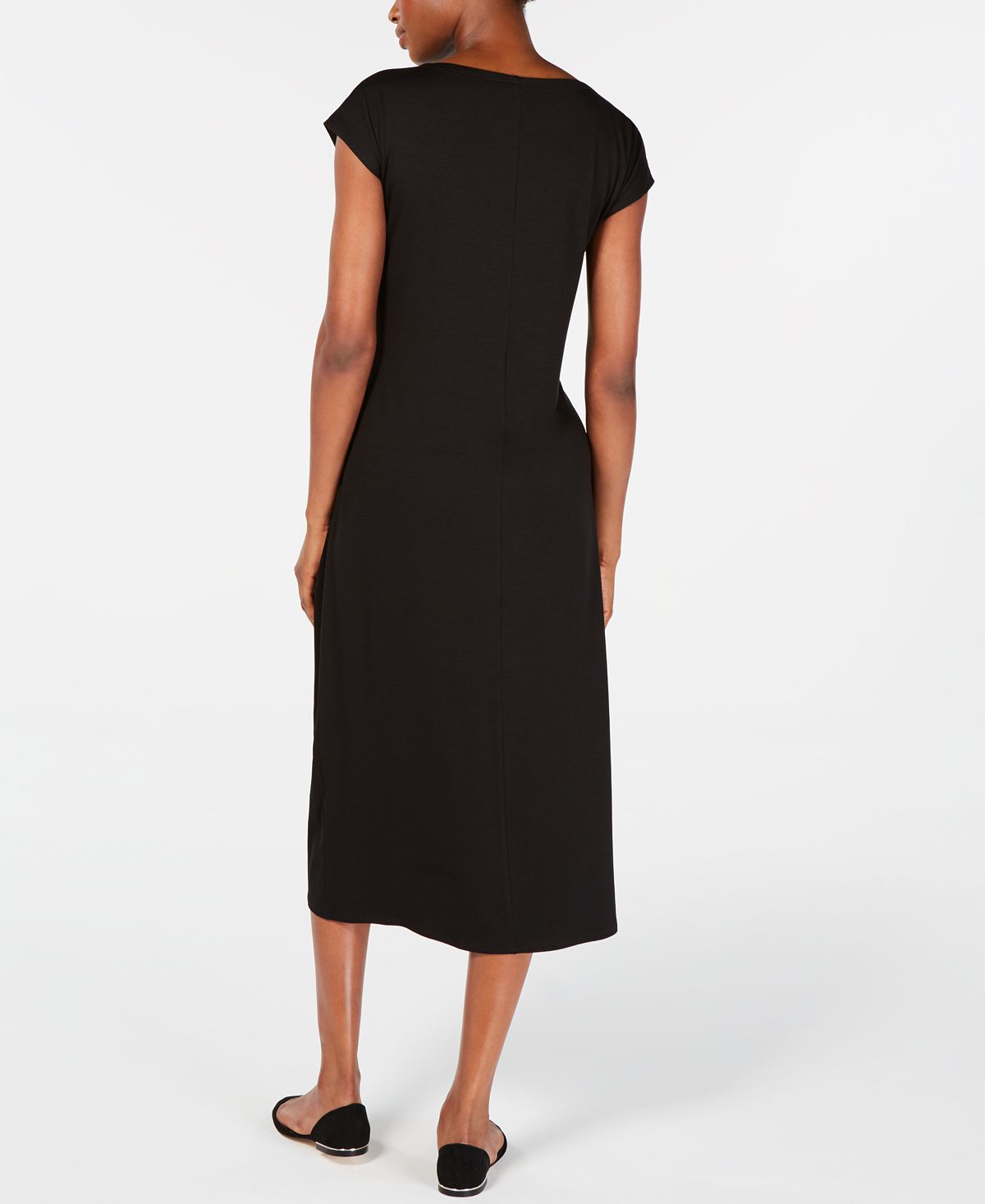 Vestido midi com amarração na cintura feminino Eileen Fisher, preto, tamanho pequeno