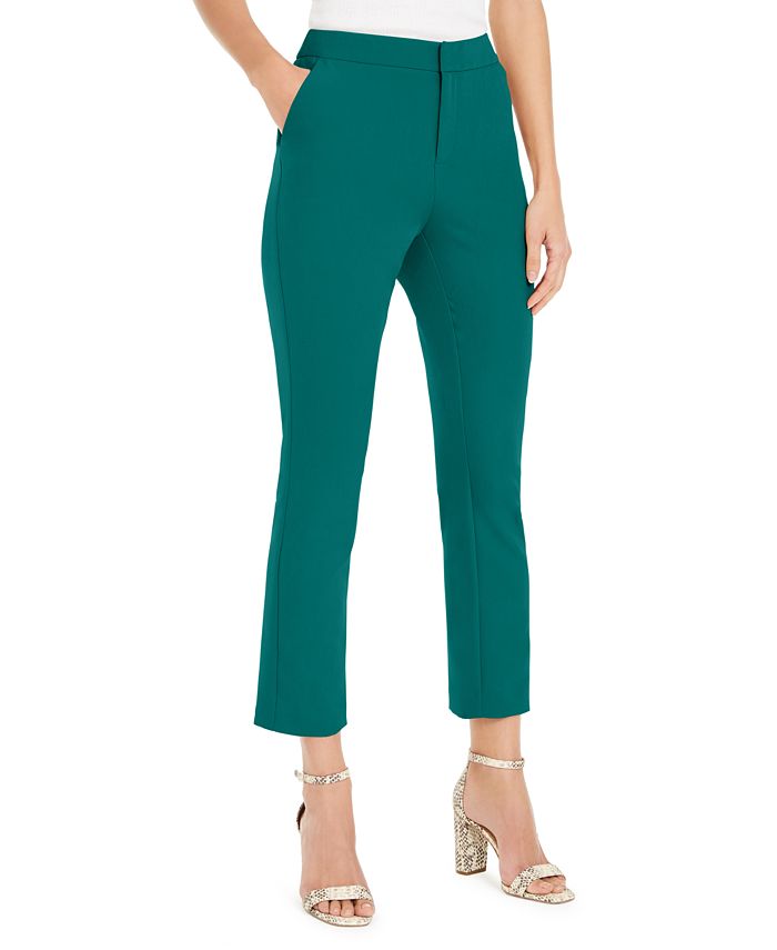 Calça feminina reta com zíper no tornozelo da INC International Concepts para usar no trabalho, verde, tamanho 6