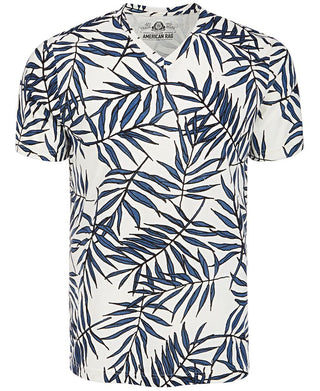 Camiseta masculina American Rag Leaf Lines com decote em V - Azul, tamanho médio