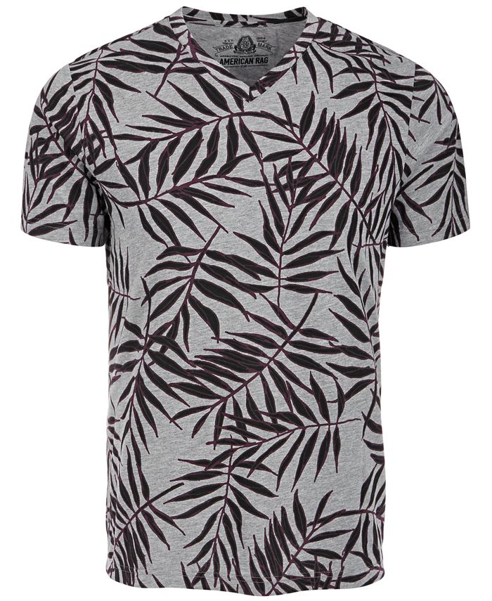 Camiseta masculina American Rag Leaf Lines com decote em V, cinza, tamanho grande