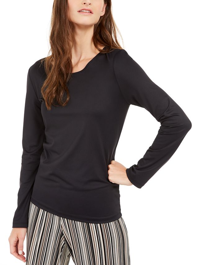 Blusa lisa com decote redondo feminina Alfani, preta, tamanho XX-G