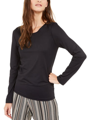 Blusa lisa com decote redondo feminina Alfani, preta, tamanho XX-G