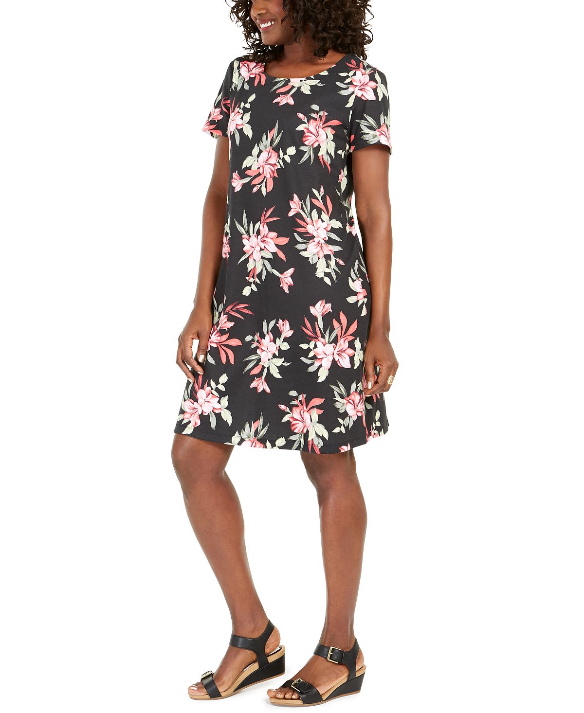 Vestido estampado feminino Karen Scott Bali Bliss, preto, tamanho pequeno