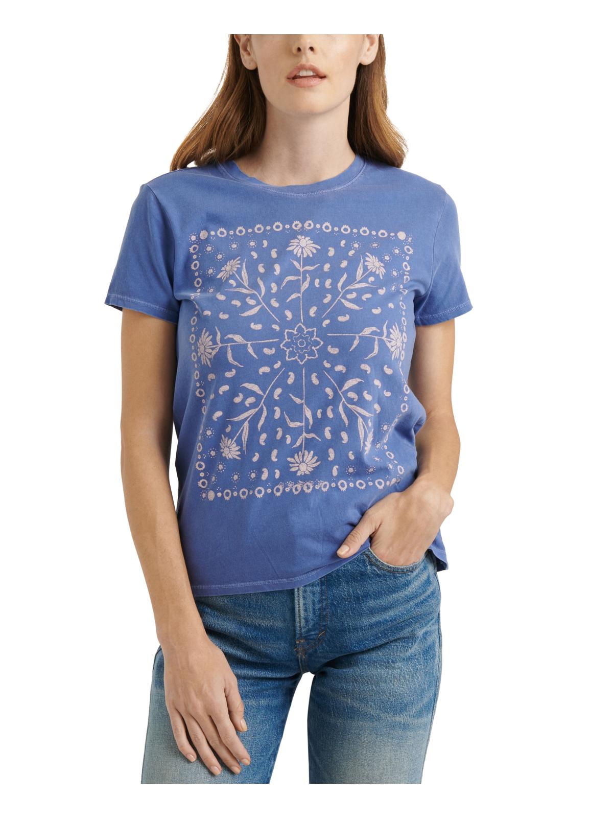 Lucky Brand Camiseta feminina de manga curta, gola redonda e bandana emoldurada, azul, tamanho X-S