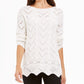 Suéter feminino de malha Pointelle com bainha recortada, tamanho XX-G, branco, estilo &amp; Co