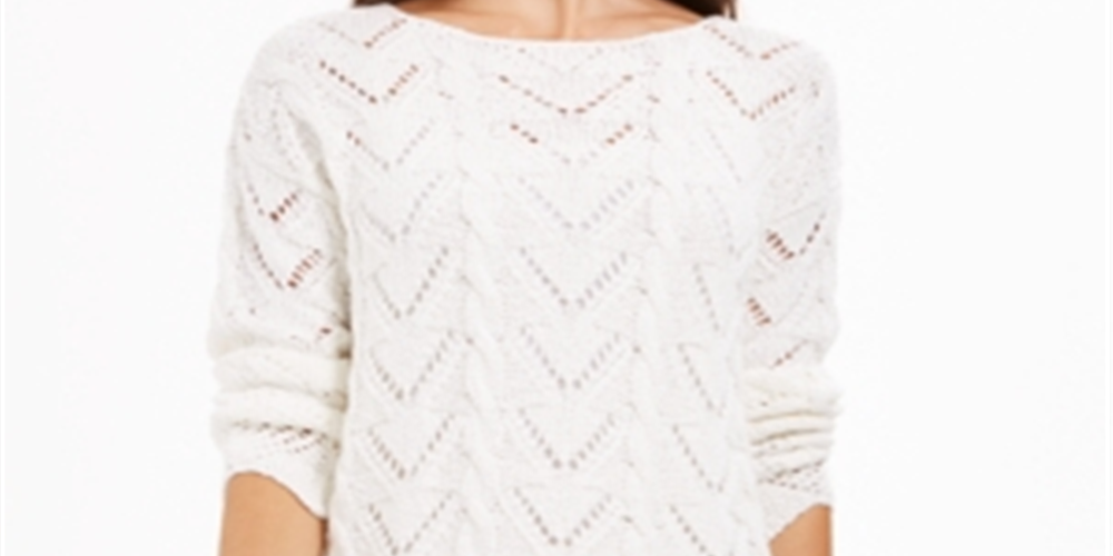 Suéter feminino de malha Pointelle com bainha recortada, tamanho XX-G, branco, estilo &amp; Co