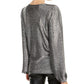 INC International Concepts Top de festa feminino com manga comprida e gola redonda, tamanho médio, prateado