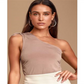 Blusa feminina Free People, um ombro só, franzida, roxa, tamanho M