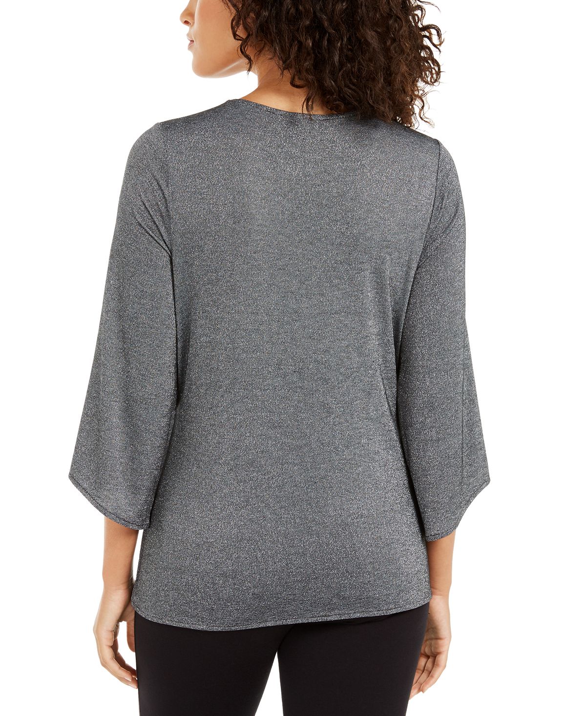 Top feminino Alfani com amarração frontal metálica, cinza, tamanho XX-G