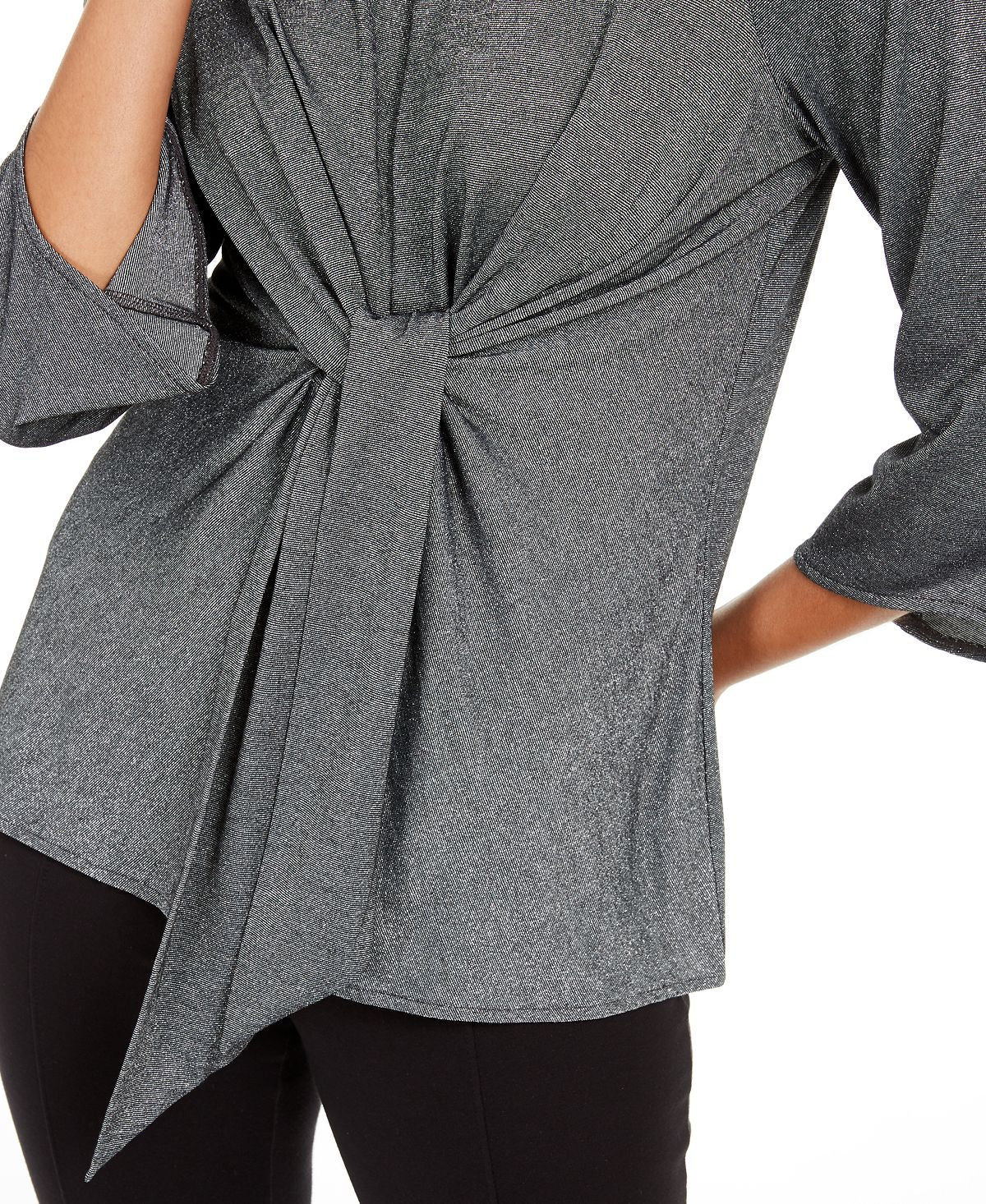 Top feminino Alfani com amarração frontal metálica, cinza, tamanho XX-G