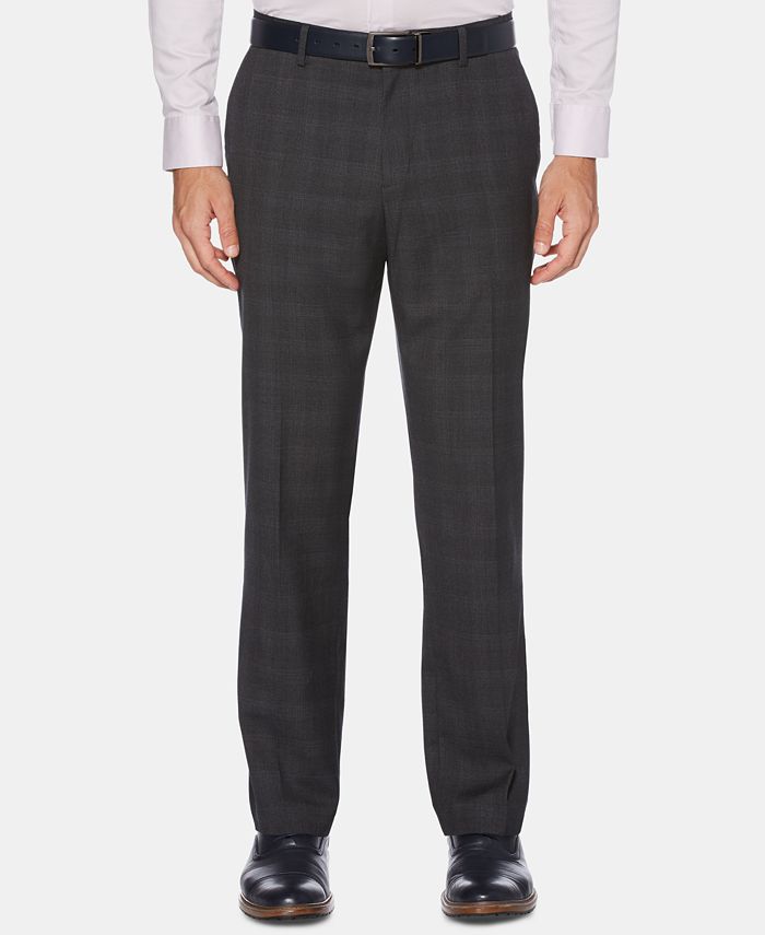 Calça social xadrez masculina Perry Ellis em mistura de lã cinza, tamanho 32x32