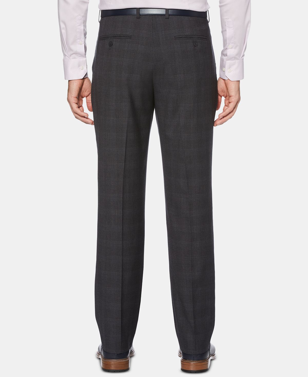 Calça social xadrez masculina Perry Ellis em mistura de lã cinza, tamanho 32x32