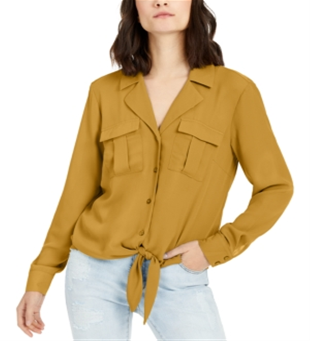 Blusa feminina com botões e estampa de mídia mista, da INC International Concepts, amarela, tamanho grande