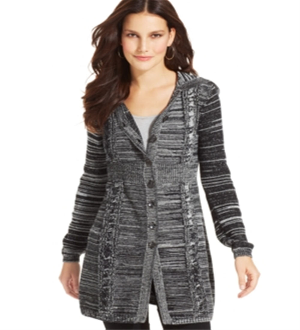 Cardigan de malha mesclada com capuz feminino Style &amp; Co, preto, tamanho GG