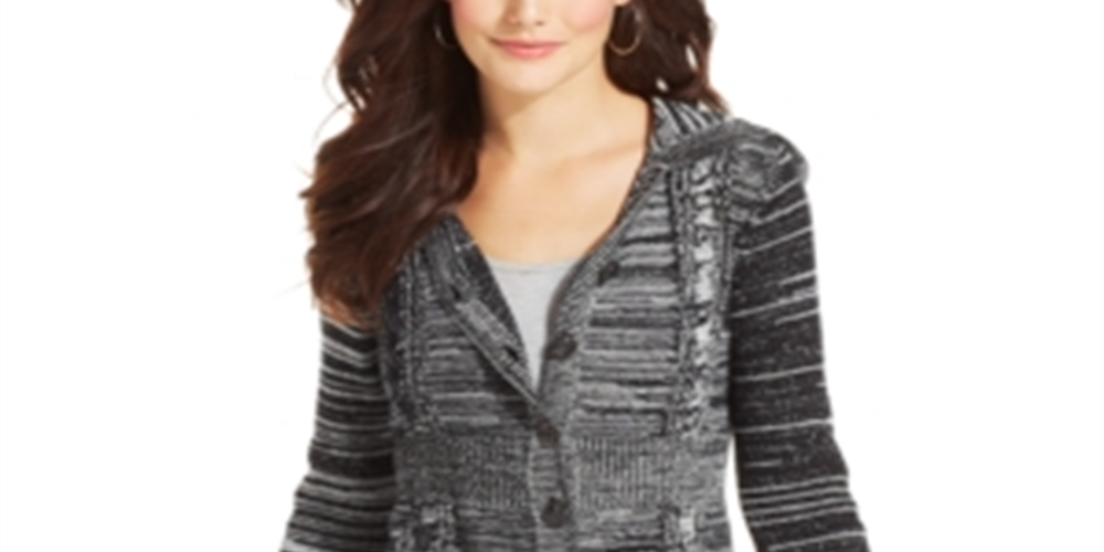 Cardigan de malha mesclada com capuz feminino Style &amp; Co, preto, tamanho GG
