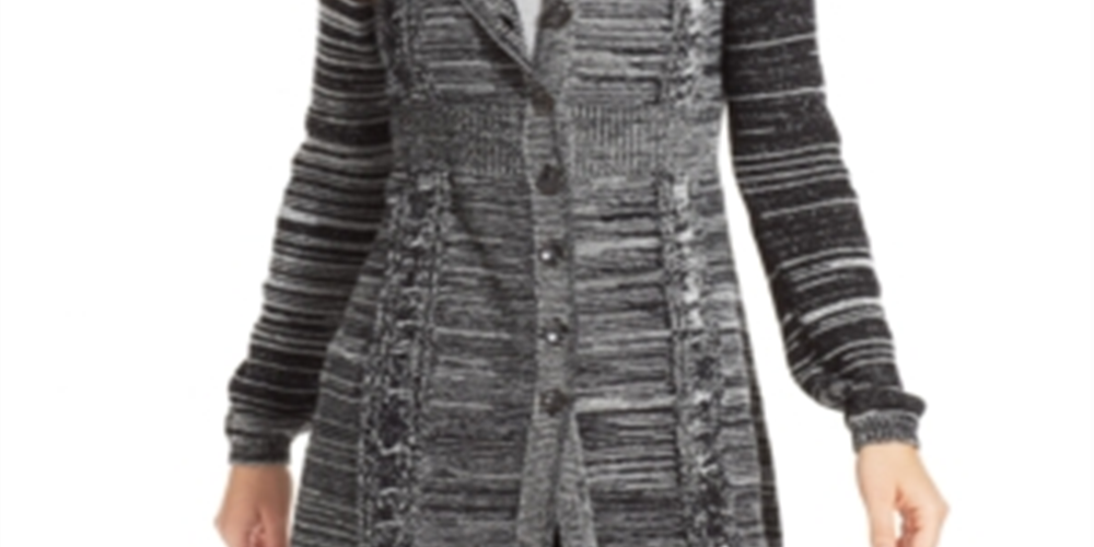Cardigan de malha mesclada com capuz feminino Style &amp; Co, preto, tamanho GG
