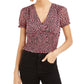Blusa estampada com babados Bar III feminina, vermelha, tamanho X-Large