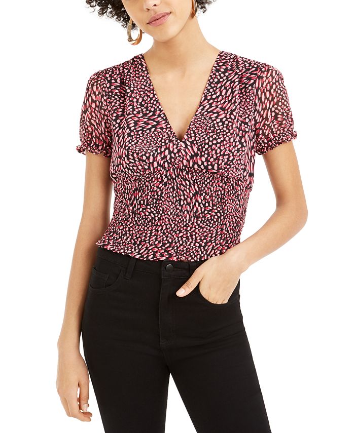 Blusa estampada com babados Bar III feminina, vermelha, tamanho X-Large