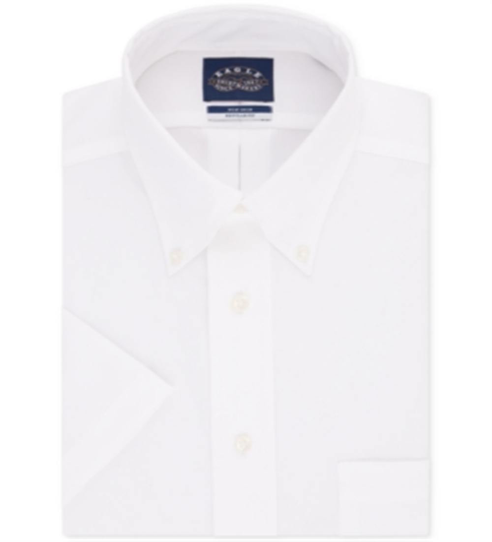 Camisa social masculina Eagle Classic Regular Fit, gola flexível sem ferro, manga curta, branca, tamanho 15