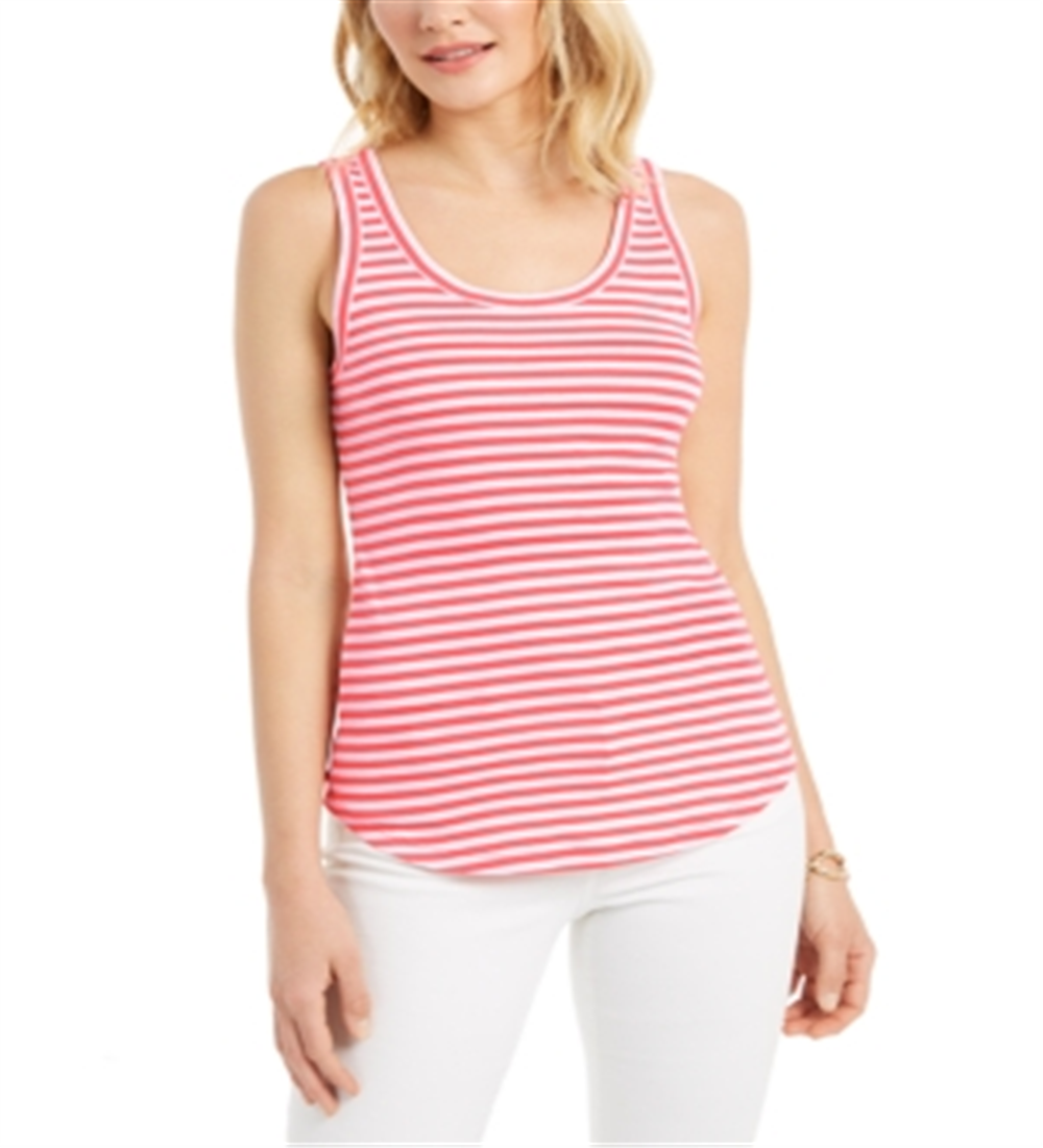 Camiseta feminina Charter Club Supima Cotton Knit Listrada Vermelha Tamanho X-G