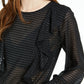 Blusa feminina com babados e bolinhas metálicas Bar III, manga comprida, preta, tamanho 2XS