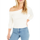 Blusa feminina Bar III manga comprida decote assimétrico branca tamanho grande