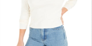 Blusa feminina Bar III manga comprida decote assimétrico branca tamanho grande