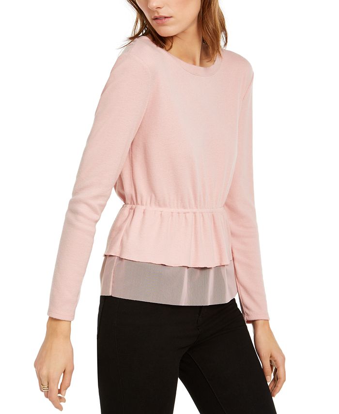 Top peplum de tule feminino INC International Concepts rosa tamanho X-S
