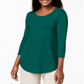 JM Collection Top feminino liso com manga 3/4, verde, tamanho pequeno