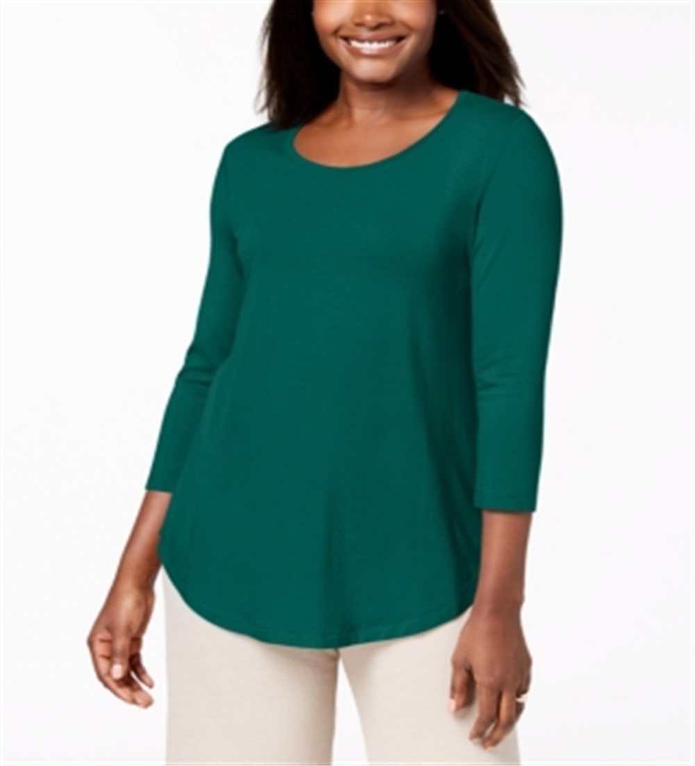 JM Collection Top feminino liso com manga 3/4, verde, tamanho pequeno