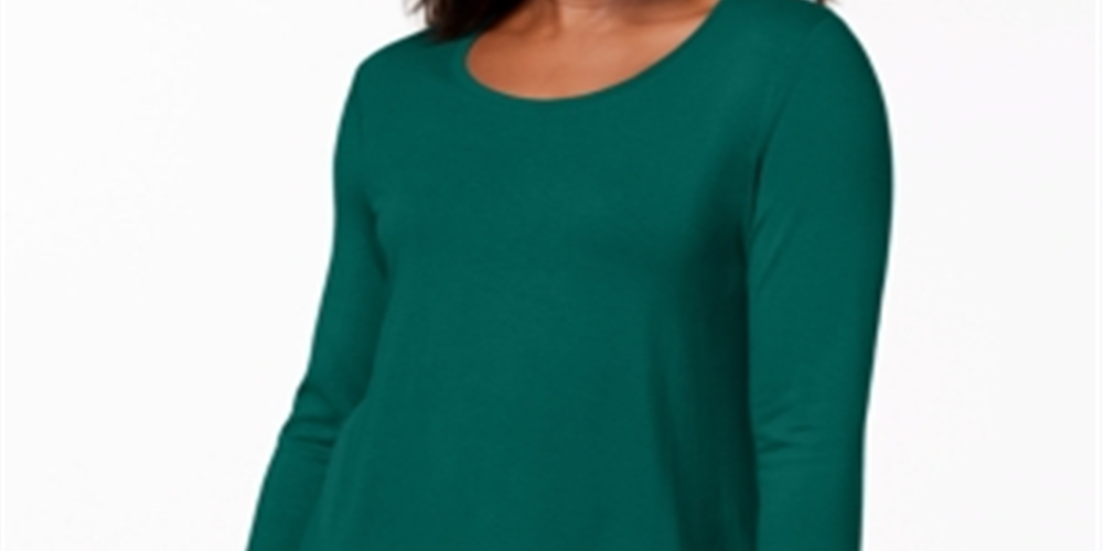 JM Collection Top feminino liso com manga 3/4, verde, tamanho pequeno