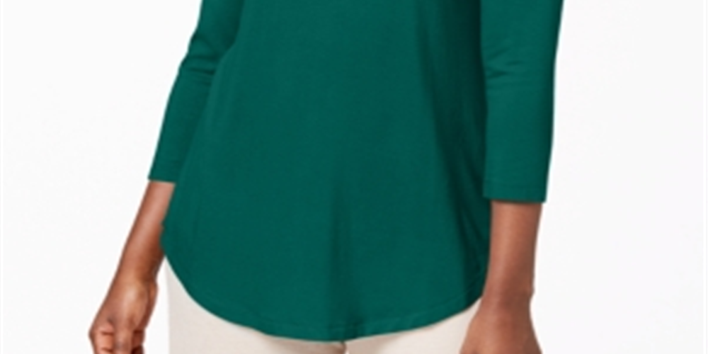 JM Collection Top feminino liso com manga 3/4, verde, tamanho pequeno