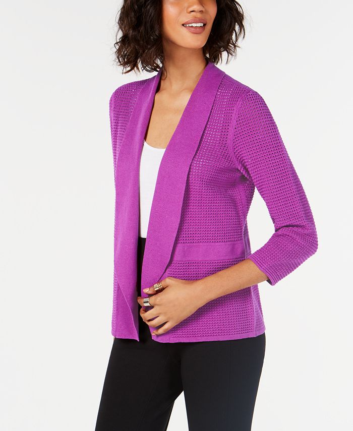 Cardigan Alfani Feminino de Malha Aberta em Mistura de Linho Roxo Tamanho XXG
