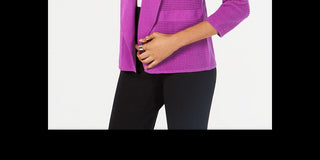 Cardigan Alfani Feminino de Malha Aberta em Mistura de Linho Roxo Tamanho XXG